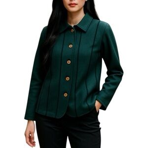 Alnoral by Al Spokavicius Wool Blend Knit Green w/Black Stripe Cardigan Size: XL